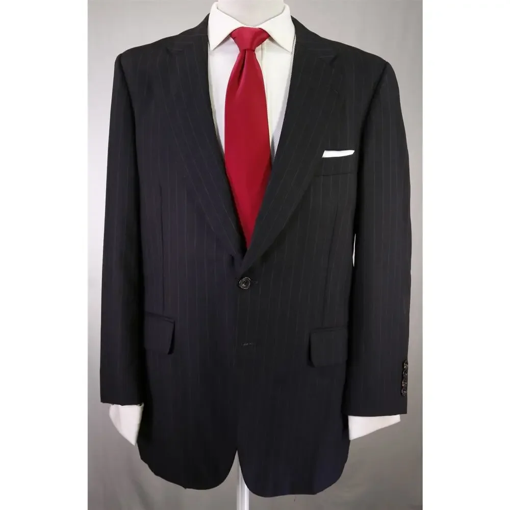 Paul Stuart Charcoal Gray Chalkstripe Pinstripe 2-Btn Wool Suit 42R
